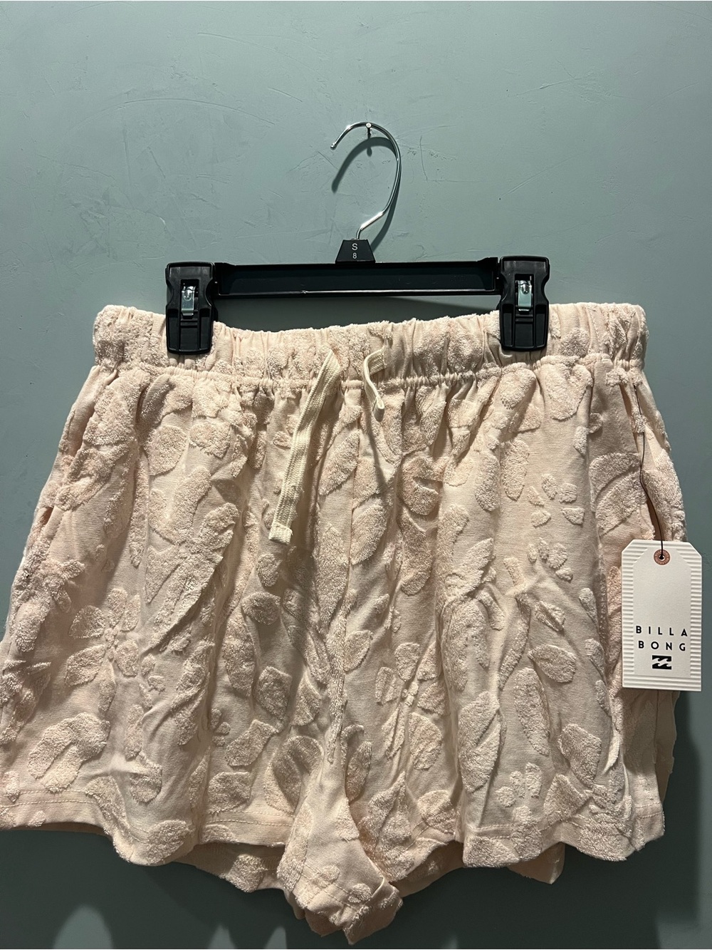 Billabong Cream Terry Floral-Textured Drawstring Shorts